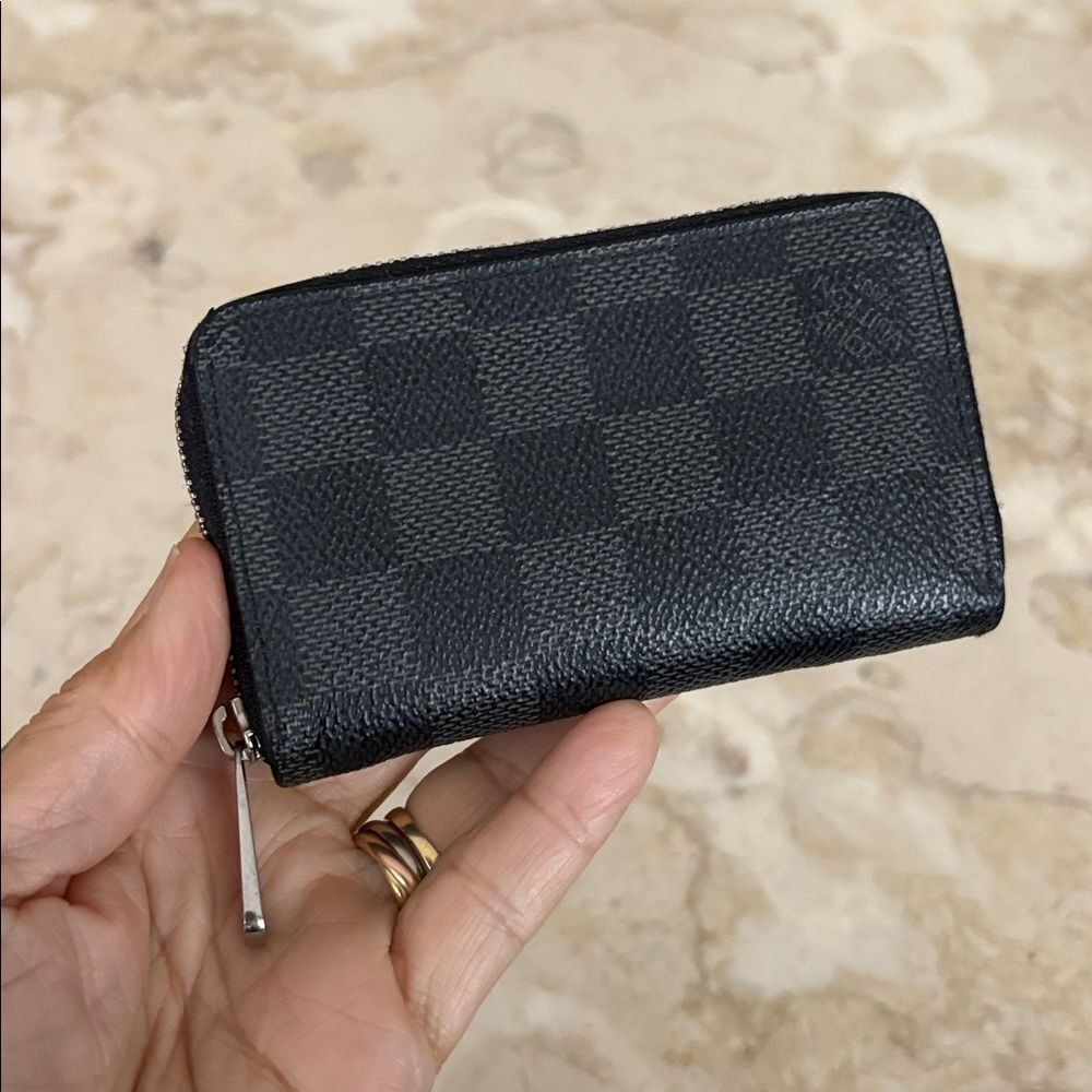 Louis Vuitton Damier Graphite Zippy Zip Coin Purse Card Wallet Black